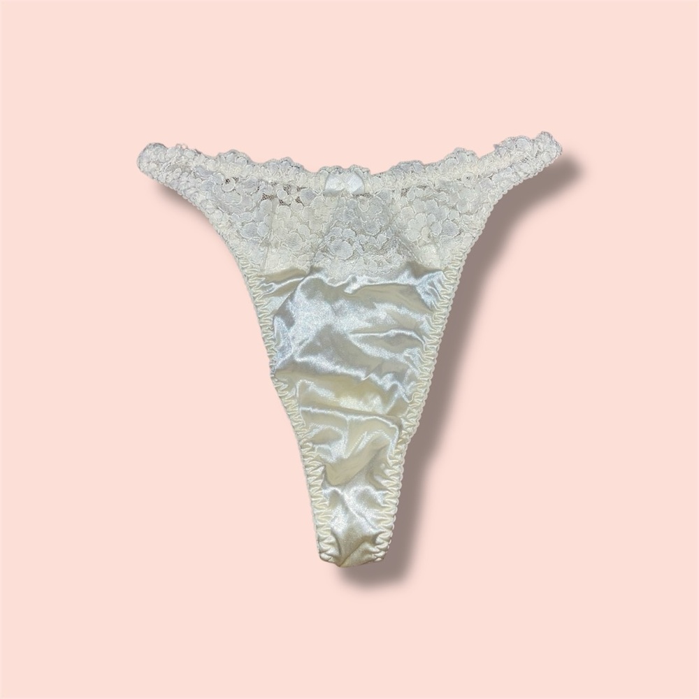 Vintage White Satin Lace Thong